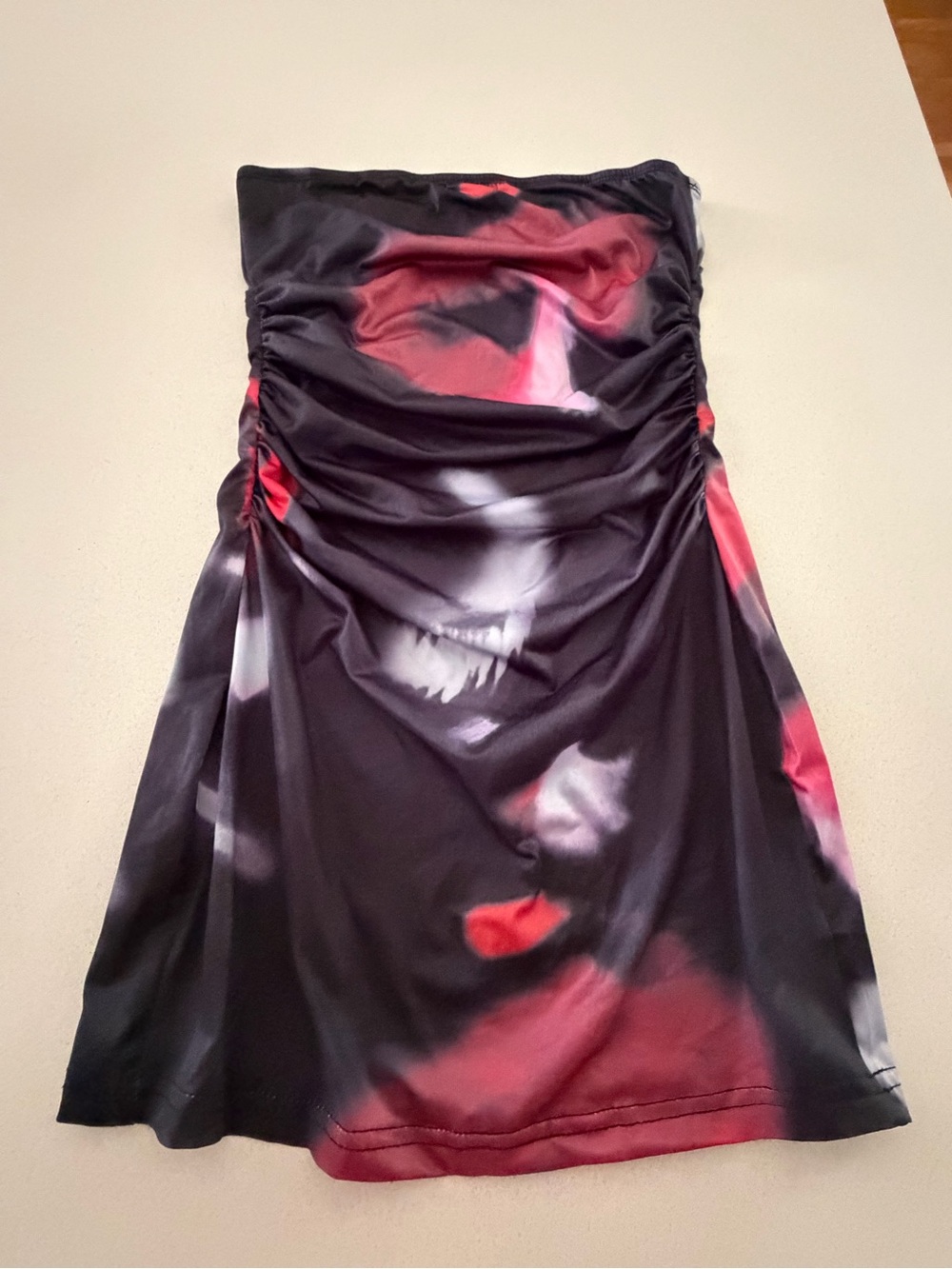 Strapless Black & Red Ruched Dress